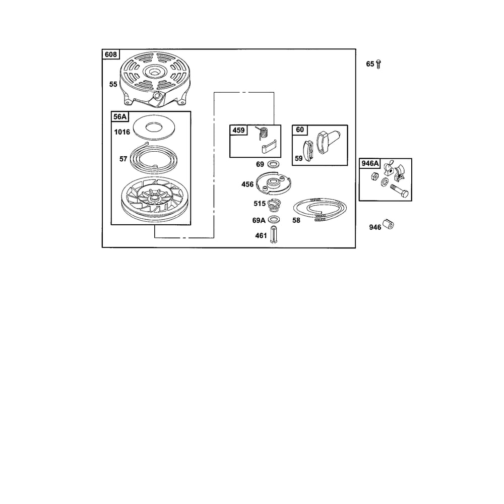 Starter-Rewind Diagram and Parts List for 121700TO121799  Briggs and Stratton Engine